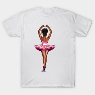 African American ballerina in pink tutu - #012 brown skin ballerina T-Shirt